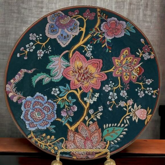 Chinese Millefleur Green Gold Passion Flower 10" Vintage Plate Andrea by Sadek - Picture 4 of 11